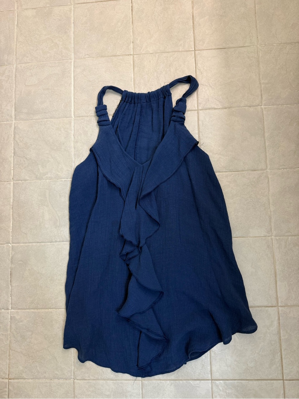 Source Unknown Navy Ruffle Halter Tank